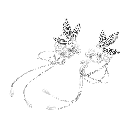 Gatuida Schmetterling Ohr Manschette mit Langen Silbernen Quasten Einstellbare Ear Wrap Ohrringe für Damen Ohrclips Piercing Eleganter Schmuck für Alltag und Besondere Anlässe von Gatuida