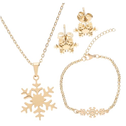 Gatuida Schneeflocken Ohrstecker Set mit Choker und Doppellagigem Armband Teiliges Schmuckset Gold für Besondere Anlässe für Abendkleider und Partys von Gatuida