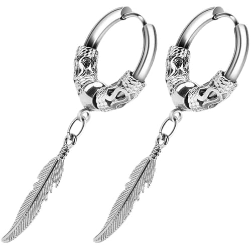 Gatuida Schwarze Creolen Ohrringe mit Hängendem Drachenmuster und Blattdesign Modische Damen Herren Ohrschmuck Leichte Edelstahl ohrringe Vielseitig für Alltag und Festlichkeiten von Gatuida