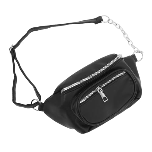 Gatuida Schwarze Damen Hüfttasche mit Kettenriemen Crossbody Schultertasche Kompakte Bauchtasche für Alltag Shopping und Arbeit Vielseitig Tragbar als Waist Bag und Umhängetasche von Gatuida