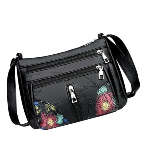 Gatuida Schwarze Damen Umhängetasche aus synthetischem Material mit Reißverschluss Modische Crossbody Bag mit Mehreren Fächern Leichte Schultertasche für Frauen und Mädchen Praktische von Gatuida