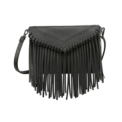Gatuida Schwarze Damen Umhängetasche mit Modischem Tassel Design Langlebige Crossbody Bag aus Hochwertigem Material Stilvolle Schultertasche als für Freundinnen und Familie von Gatuida