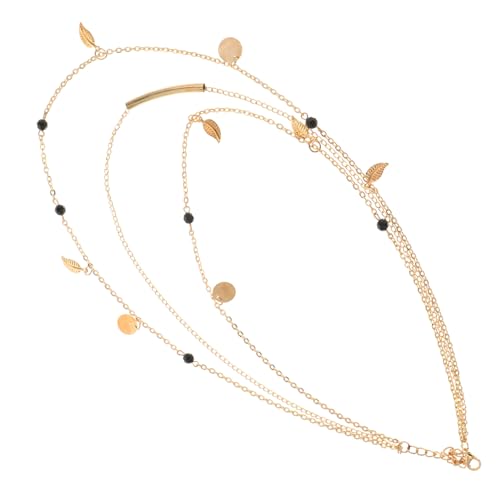 Gatuida Schwarze Perlenkette mit Mehrschichtigem Legierungsblattanhänger Modische Boho Halskette für Mädchen Eleganter Schmuck für Party Alltag und Geschenk von Gatuida