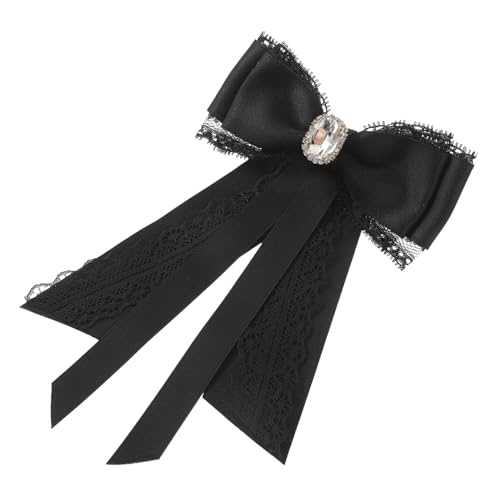 Gatuida Schwarze Spitzen Schleifenbrosche Damen Doppellagige Corsage mit Strass Anstecknadel für Hemdkragen Modisches Accessoire für Kleidung Party und Büro von Gatuida