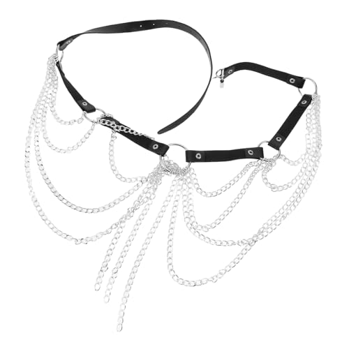 Gatuida Schwarzer Punk Taillenkette mit Mehrschichtiger Metallkette und Verstellbarem Quasten Design Vielseitiger Body Chain Gürtel für Damen für Festivals Club und Halloween Outfits von Gatuida