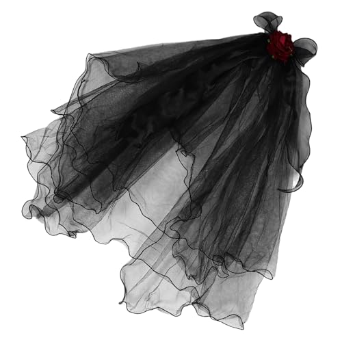 Gatuida Schwarzer Spitzenschleier: Damen Halloween Geisterbraut Schleier Kopfbedeckung Gothic Hexe Party Accessoires Tote Braut Maskerade Verkleidung Haarteil Schwarz von Gatuida