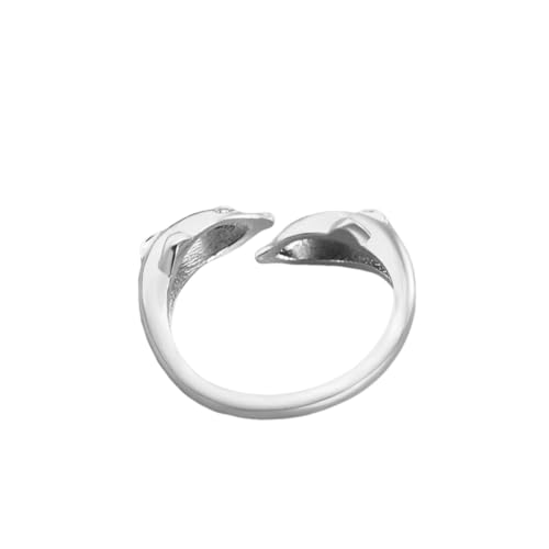 Gatuida Silberner Offener Delfinring Damen Einstellbarer Modischer Finger Schmuck Kreative Meeresdekoration Eleganter Verstellbarer Ring für Festliche Anlässe und Alltag von Gatuida