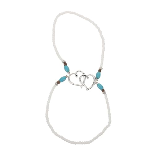 Gatuida Sommer Fußkettchen Damen Doppellagig Beaded Anklet Elastisch Zinklegierung Herzperlen Beach Urlaub Schmuck von Gatuida