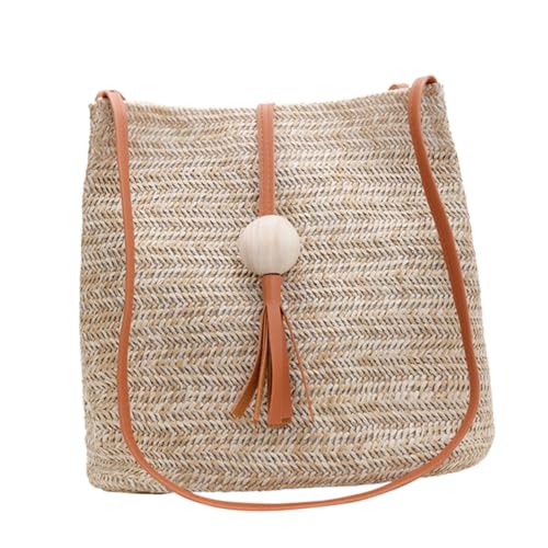 Gatuida Sommer Strohbucket Tasche Damen Handtasche Geflochtene Tragetasche Schultertasche Mittelgroß Portable Strandtasche Alltagstasche Braun von Gatuida