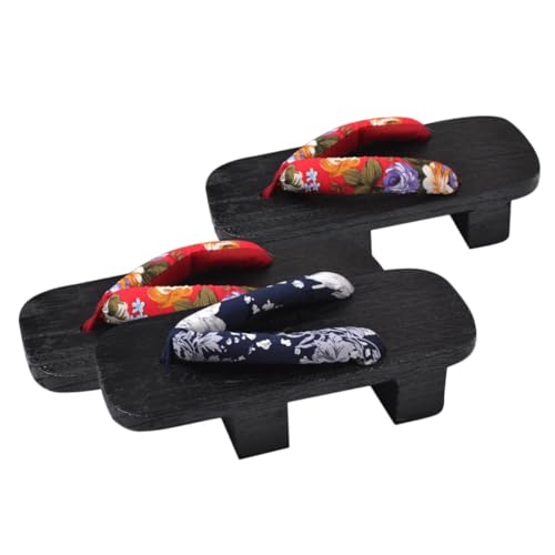 Gatuida Sommerliche Holzclogs mit Plateau Zwei Zahn Design Leichte Hausschuhe für Damen und Herren Blau Weißes Blumenmuster Schwarzem Holz Komfortabel und Langlebig Geeignet für Freizeit von Gatuida