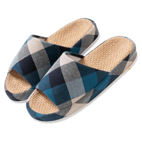 Gatuida Sommerliche Offene Hausschuhe Herren Atmungsaktive Dicke Leinen Slipper für Drinnen Rutschfeste Saugfähige Leichte Indoor Sommerpantoffeln Komfortable Freizeit Hausschuhe von Gatuida
