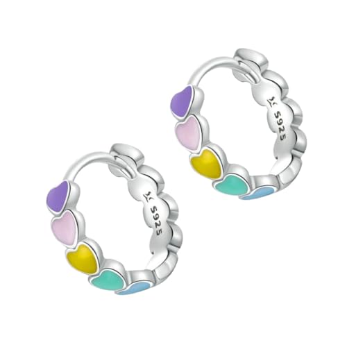 Gatuida Sterling Silber Herz Ohrstecker Regenbogenfarben Damen Ohrschmuck Leicht Tragbar Langlebig Modisch Chic Geschenkidee von Gatuida