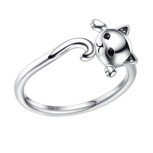 Gatuida Sterlingsilber Damenring mit Kreativem Katzenmotiv Verstellbarer Offener Fingerring Modischer Schmuck für Mädchen Stilvoller Accessoire für Alltag und Festtage von Gatuida