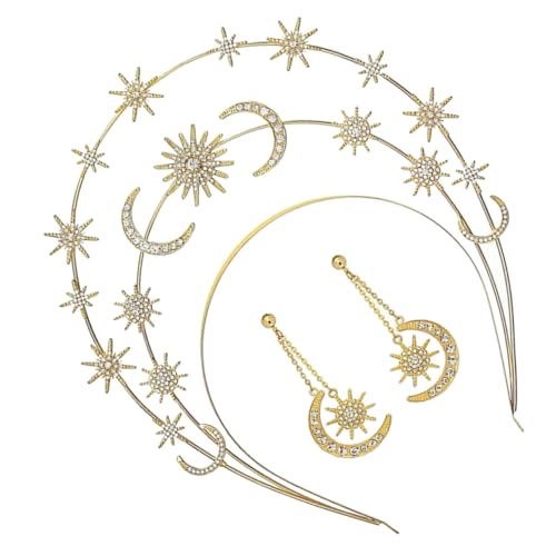Gatuida Stern Und Mond-stirnband Für Damen Mit Ohrringen Göttinnen-kopfschmuck Lagenstirnband Hochzeits Und Geburtstagsaccessoires Elegantes Stirnband Mit Stern-ohrringen von Gatuida
