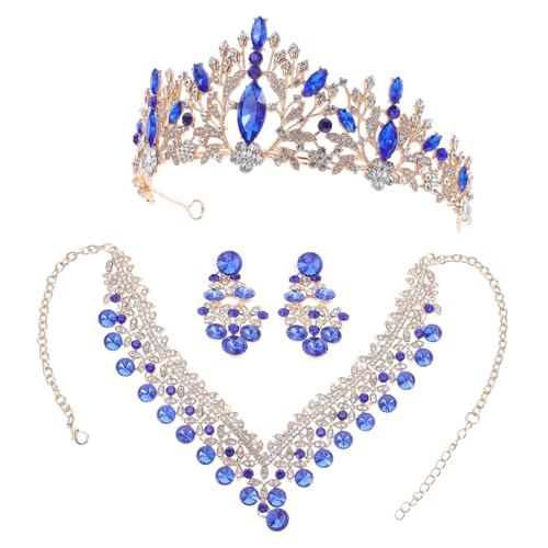 Gatuida Strass Krone Halskette und Ohrringe in Champagnerblau Leichter Eleganter Kopfschmuck für Hochzeiten Partys und Festliche Anlässe von Gatuida