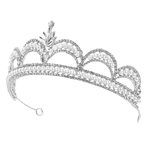 Gatuida Strass Tiara mit Perlen Leichtes Hochzeit Haarreif Funkelndes Diadem für Braut Geburtstag Party und Festliche Anlässe Silberfarbener Schmuck von Gatuida
