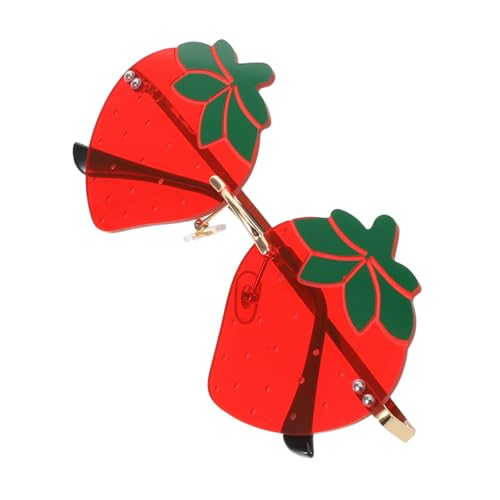 Gatuida Strawberry Sonnenbrille Damen Rahmenlos Uv-schutz Hohe Transparenz Angenehmer Sitz Trendiges Erdbeer-design Klare Gläser für Partys Reisen Outdoor-aktivitäten von Gatuida