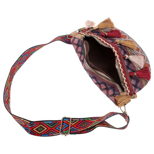 Gatuida Stylische Damen Brusttasche mit Verstellbarem Breitem Gurt Nationalstil Kleine Quadratische Bauchtasche in Elegantem Weinrot Langlebig und Vielseitig für Reisen Alltag und Partys von Gatuida