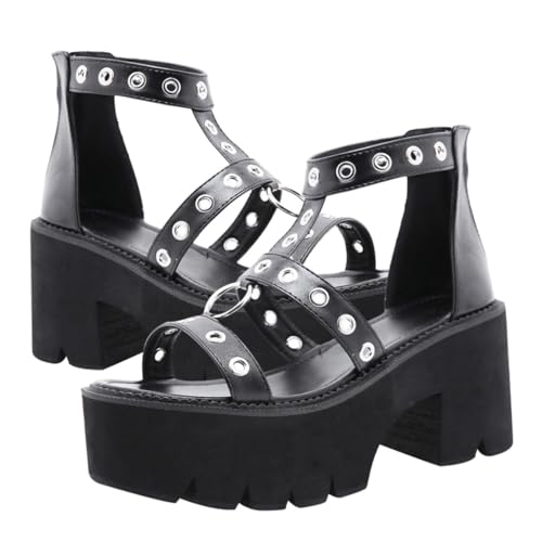 Gatuida Stylische Damen High heeled Sandaletten mit Offenem Zehenbereich Dicker Rutschfester Sohle Hochwertigem Pu material und Modischem Metallring design für Hochzeit Party und von Gatuida