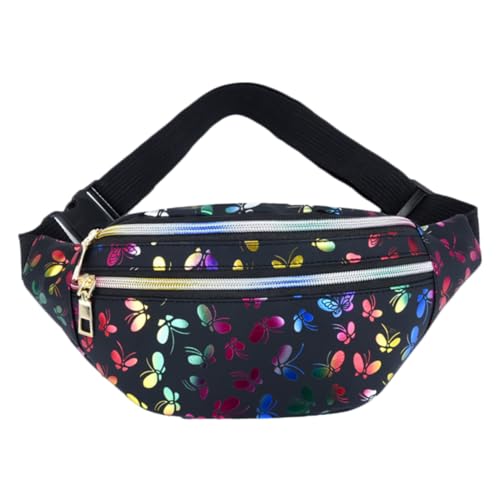 Gatuida Stylische PU Bauchtasche Damen mit Schmetterlingsdruck Multifunktionale Crossbody Chest Bag Leichte Handytasche Schwarz Verstellbarer Gurt Kleine Umhängetasche für Alltag und von Gatuida