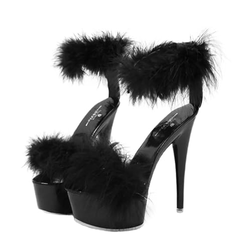 Gatuida Super High Heel Sandalen Damen Federverziert Riemchensandalen Sommer Damenschuhe Absatz Schwarz Gatuida Super High Heel Sandalen Damen Federverziert Riemchensandalen Sommer Damenschuhe Absatz Schwarz von Gatuida