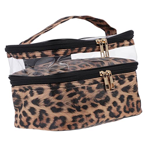 Gatuida Transparente Doppellagige PVC Kosmetiktasche mit Leopardenmuster Große Kapazität Leichter Reise Kulturbeutel für Damen Praktischer Makeup Organizer von Gatuida