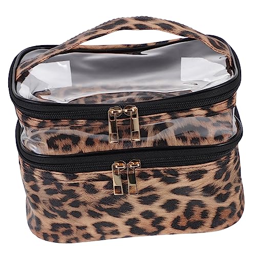 Gatuida Transparente PVC Kosmetiktasche Doppelwandig Große Kapazität Reise Make up Tasche Leopardenmuster Tragbar Kulturbeutel mit Reißverschluss für Damen und Frauen von Gatuida