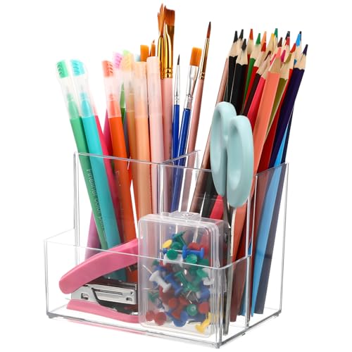 Gatuida Transparenter Makeup Organizer mit Fächern Makeup Pinsel Halter für Schreibtisch Vielseitiger Kosmetik Aufbewahrungsbehälter mit Platzsparendem Design für Schminktisch und Büro von Gatuida