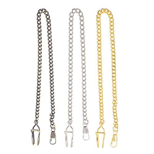 Gatuida Uhrenkette Taschenuhrkette Vintage 3 Stück Metall Silber Gold Bronze mit Verschluss Antike Uhrenkette für Taschenuhren und Jeans Robuste Kette als Accessoire für Herren und Damen von Gatuida
