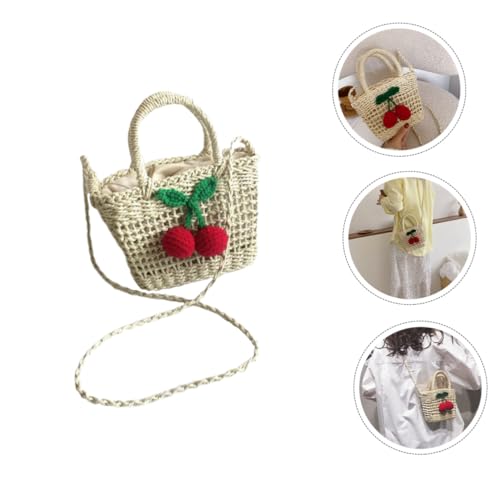 Gatuida Umhängetasche aus Stroh mit Kirschmuster Kleine Handgewebte Outdoor Tasche für Mädchen Leichte Strandtasche mit Großem Stauraum für Ausflüge und Partys von Gatuida