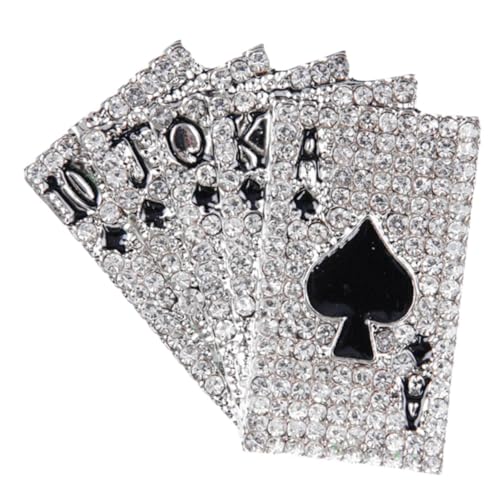 Gatuida Unisex Brosche mit Strassbesatz Kreative Spielkarten anstecknadel Silberfarbene Anstecknadel für Kleidung Schalclip und Kragenclip Modischer Schmuck für Damen und Herren von Gatuida