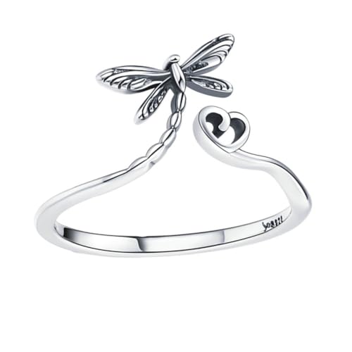 Gatuida Verstellbarer Damenring Offener Libellenring Herzförmig Kreativer Modeschmuck für Frauen Mädchen von Gatuida