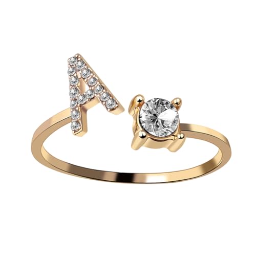 Gatuida Verstellbarer Damenring Offenes Ende Kreativer Buchstabenring Goldfarbener Modeschmuck Party Fingerdekoration Elegant und Stilvoll von Gatuida