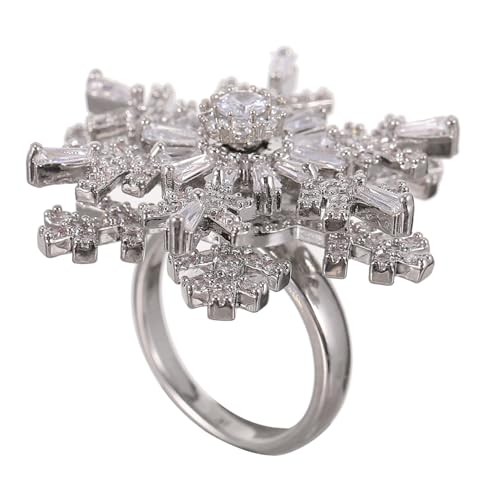 Gatuida Verstellbarer Offener Damenring mit Drehbarem Doppellagigem Schneeflocken Design Zirkonbesetzt Hautfreundlich Modischer Schmuck für Festival Party und Alltag von Gatuida