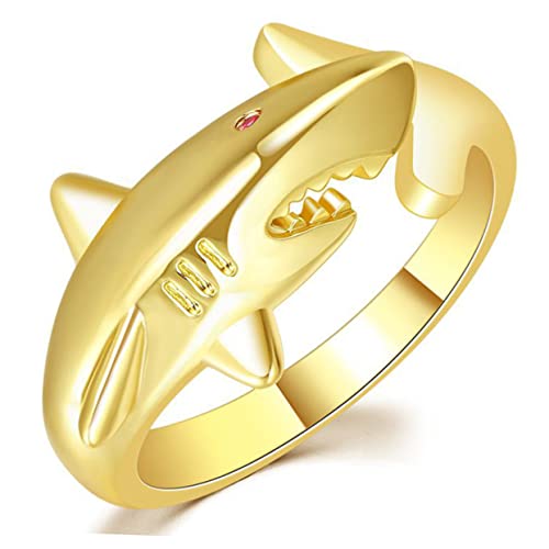 Gatuida Verstellbarer Shark Schmuckring Damenring Offener Animal Ring Modisch Design für Frauen Teenager Fingerschmuck Elegant Kreativ Alltag Party von Gatuida