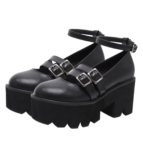 Gatuida Vintage Damen Schuhe Rundzehen mit Dicker Absatzsohle rutschfest Komfortabel Modisch Geeignet für Alltag und Büro in Schwarz von Gatuida