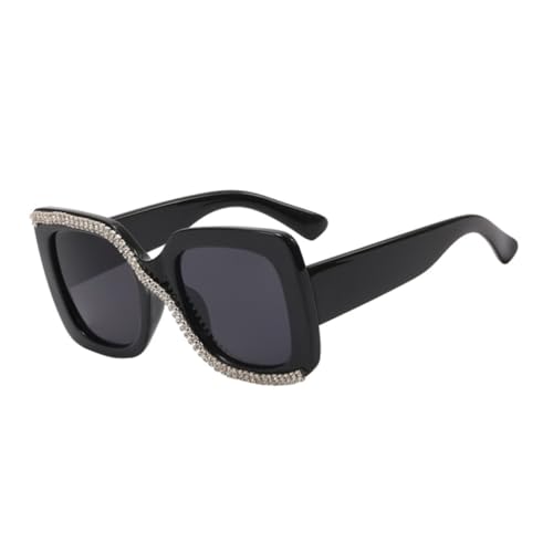 Gatuida Vintage Damen Sonnenbrille Eckig mit Strass Retro Großer Rahmen für Damen mit Rundem Gesicht Modische UV Schutz Sonnenbrille in Glänzend Schwarz Stilvolle Trendbrille für Frauen von Gatuida