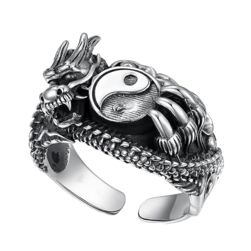 Gatuida Vintage Dragon Ring Herren Metallring Verstellbar Retro Stil Costume Jewelry für Party und Hochzeit Robust Langlebig mit Einzigartigem Design Verziert mit Drachenmotiv und von Gatuida
