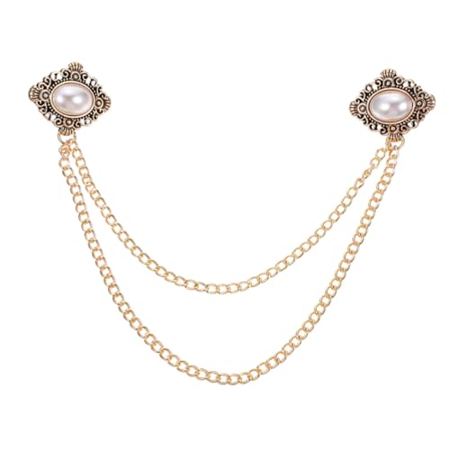 Gatuida Vintage Herren Brosche mit Kette und Imitationsperle Retro Anstecknadel für Anzug Revers Eleganter Broschen Clip für Pullover Hemdkragen und Lässige Outfits Goldfarbene Kleidung von Gatuida