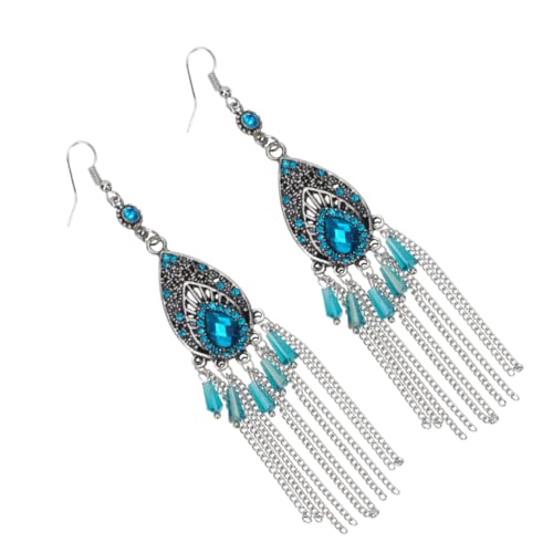 Gatuida Vintage Lange Ohrhänger Damen Wasserfall Tropfen Ohrringe mit Quaste Eleganter Schmuck Modisch für Party Alltag See Blau von Gatuida