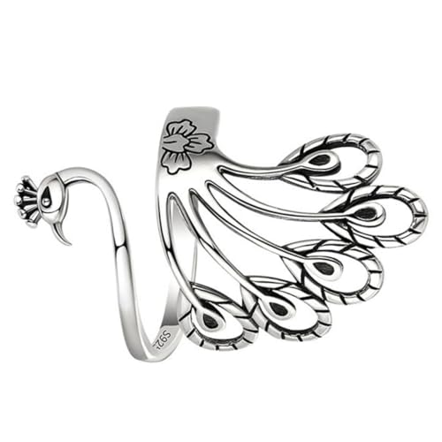 Gatuida Pfauenring Damenring Verstellbar Vintage Kupfer Ethno Schmuck für Strickprojekte Silberschmuck für Frauen Geschenkidee zu Weihnachten Muttertag und Valentinstag von Gatuida