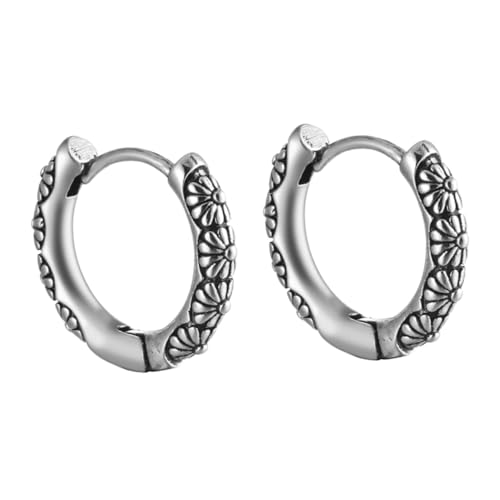 Gatuida Vintage Punk Ohrhänger mit Blumenmuster Metall Ohranhänger Robuste Verschluss ohrringe Unisex Runde Ohrdekoration Langlebiger Modeschmuck für Alltag und von Gatuida