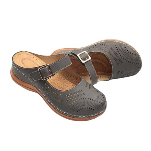 Gatuida Vintage Wedgesandalen Damen Dunkelgrau Bequeme Keilabsatz Slipper Casual Schuhe Mittelhoher Absatz Alltagsschuh Leicht Kombinierbar Komfortable Freizeitschuhe von Gatuida