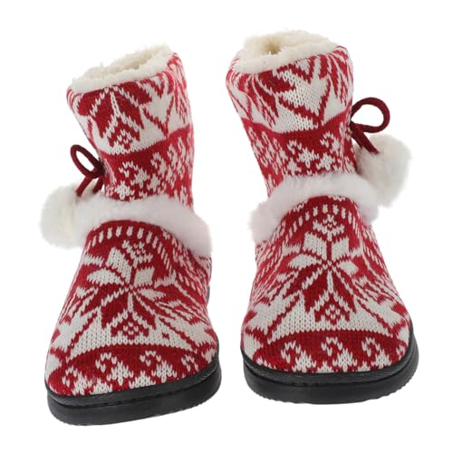 Gatuida Warme Damen Hausschuhe aus Baumwolle mit Rutschfester Gummisohle Dicke Winter boots mit Plüschfutter Leichte Strapazierfähige Indoor Schneeschuhe in Rot Modisch und Bequem von Gatuida