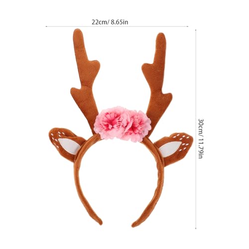 Gatuida Weihnachts-Rentier-Ohr-Stirnband: Rentier-Geweih-Stirnband, Blumenkrone, Haarreif – Elch-Hirsch-Kopfbedeckung, Tierhorn-Kopfbedeckung von Gatuida