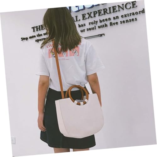 Gatuida Weißer Damen Handtasche Strohtasche mit Rundem Holzgriff Modische Schultertasche für Strand Reise und Alltag Leichte Handliche Geflochtene Sommer Tasche von Gatuida