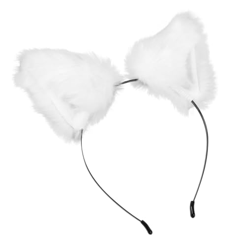 Gatuida Weißes Plüsch Ohr Stirnband Damen Haarreif mit Niedlichem Tierohren Design Weiches Kunstfell Cosplay Haarschmuck Elastisch und Bequem als Fotorequisite und Party Accessoire von Gatuida