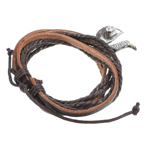 Gatuida Western Herren Lederarmband Mehrlagig mit Cowboyhut und Stiefel Anhängern Vintage Armband für Männer Robustes Modisches Western Schmuck für Männer von Gatuida