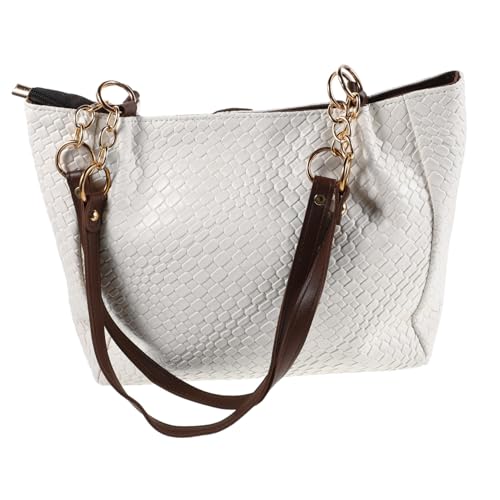 Gatuida Woven PU Handtasche Damen Schultertasche Mittelgroßer Unterarmtasche Strandtasche Modisch Praktisch Organisiert Für Alltag Sommer Urlaub Weiß Braun von Gatuida