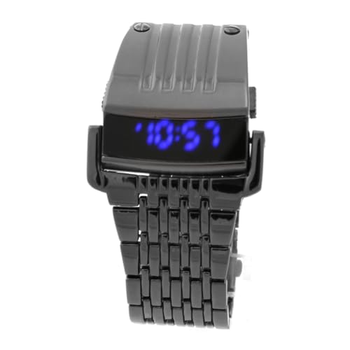 Gatuida wasserdichte Herren LED Armbanduhr mit Blauem LED Display Spritzwasserschutz Langlebiges Legierungsband Digitale Datumsanzeige Modell Modisches Schwarzes Design von Gatuida